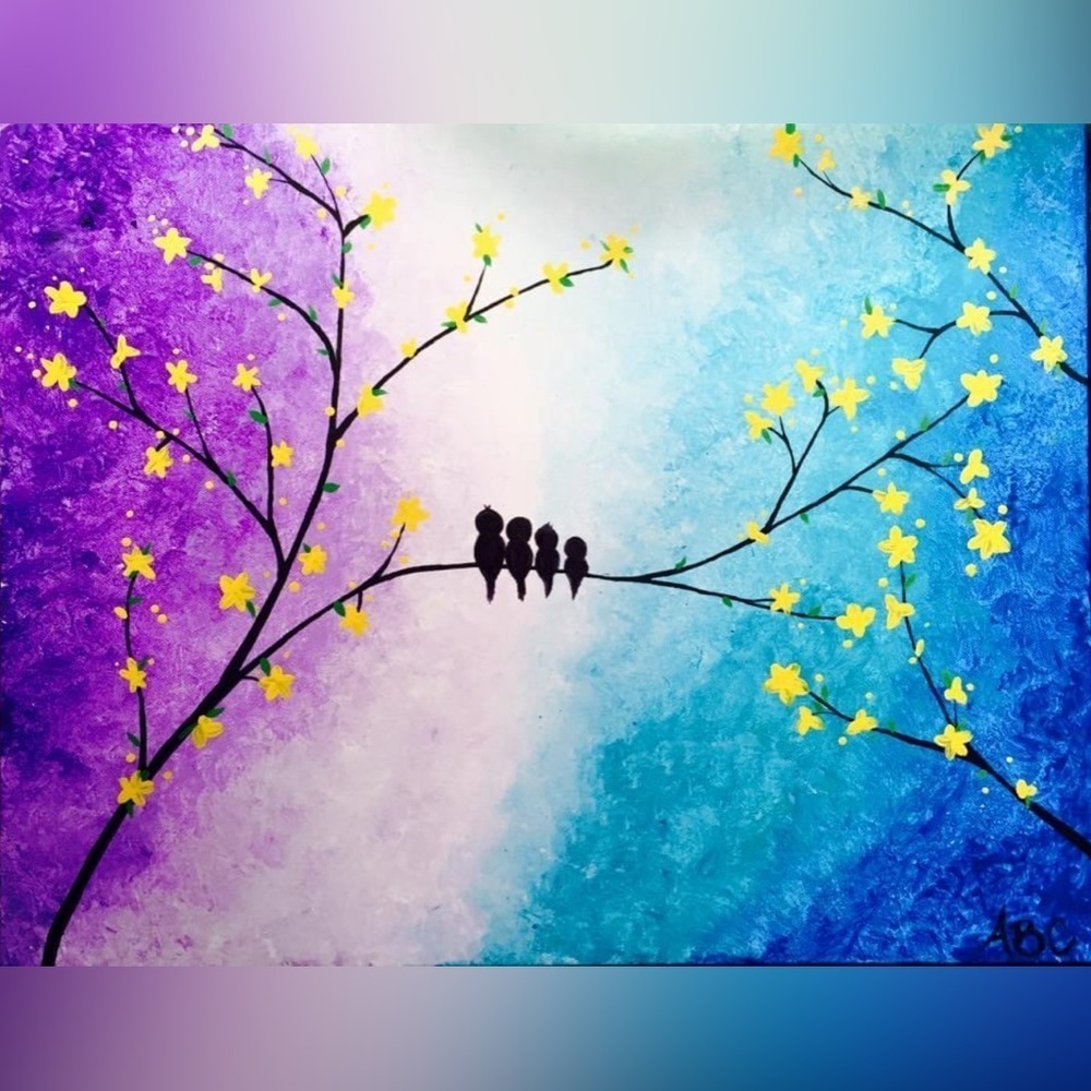 🦜 THE BIRD FAMILY 🦜  Painting ON CANVAS  - HANDMADE by ME 🎨